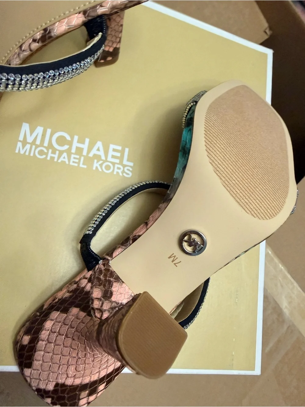 Michael Kors Turquoise Snake-Print Crystal-Strap Heels
